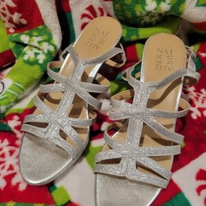 Naturalizer Glittering Silver Strappy Sandals